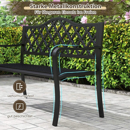 Banc d'extérieur en métal - Résistant aux intempéries, 2-3 places, noir