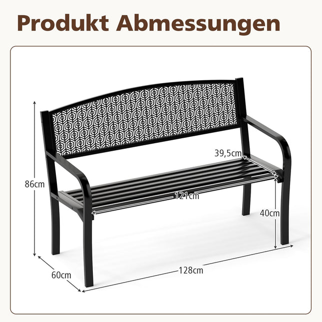 Gartenbank aus Metall, wetterfest, 2-3 Sitzer, schwarz