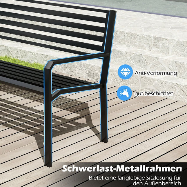 Banc d'extérieur en métal pour 2 personnes, noir, 127 x 56 x 82 cm