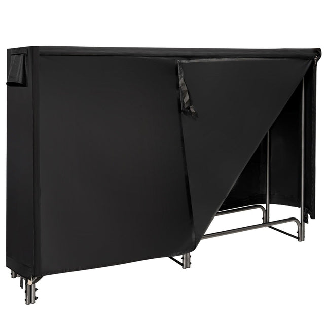 Outdoor-Metall-Kaminholzregal mit wasserdichter Abdeckung, 184x35.5x122.5 cm