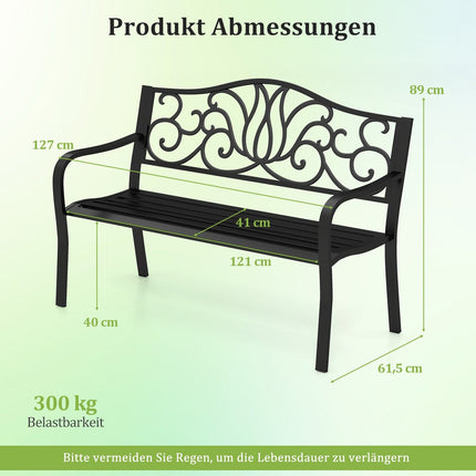 Banc de jardin en métal, résistant aux intempéries, 2 à 3 places, capacité de charge : 300 kg