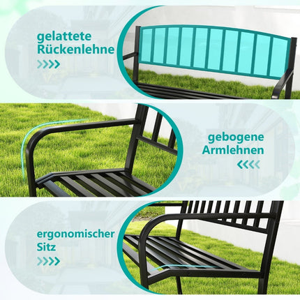 Banc de jardin extérieur en métal résistant aux intempéries, 2-3 places, noir