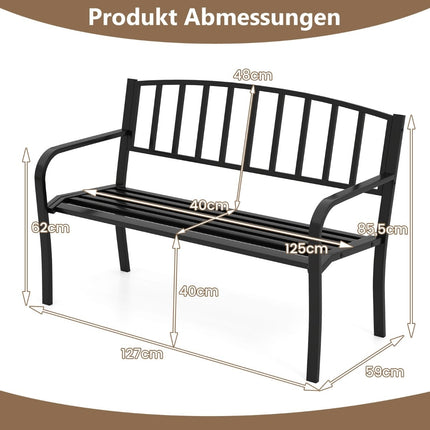 Banc de jardin extérieur en métal résistant aux intempéries, 2-3 places, noir