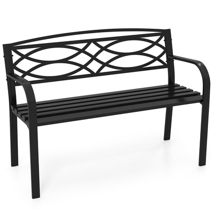 Banc de jardin extérieur en métal pour 2 personnes, résistant aux intempéries, noir