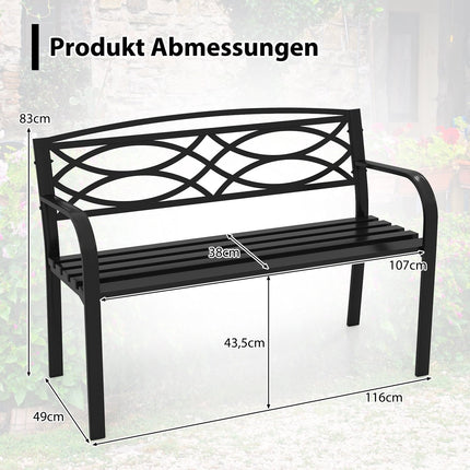 Banc de jardin extérieur en métal pour 2 personnes, résistant aux intempéries, noir