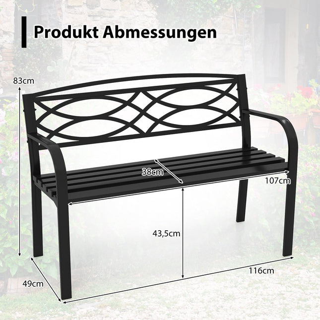 Gartenbank aus Metall für 2 Personen, wetterfest, schwarz