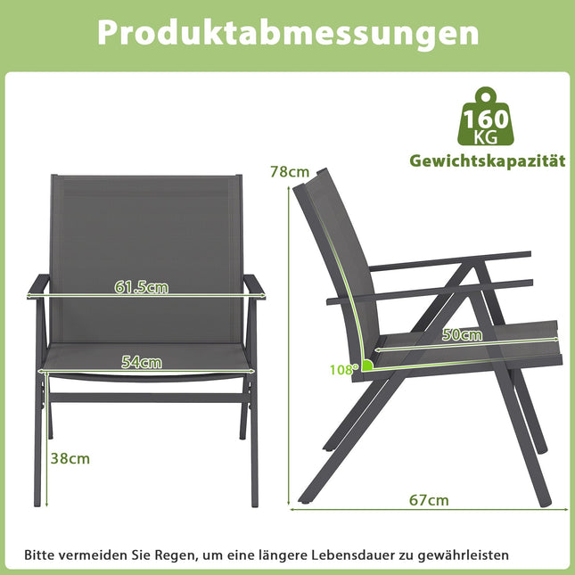 Outdoor-Gartenstühle aus Metall, atmungsaktiver Stoff, 2er-Set