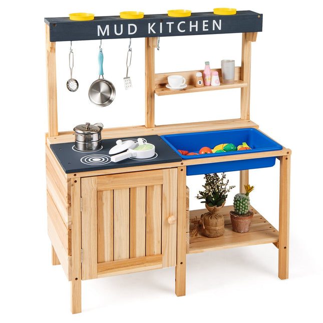 Cuisine extérieure en terre battue pour enfants avec évier amovible et accessoires