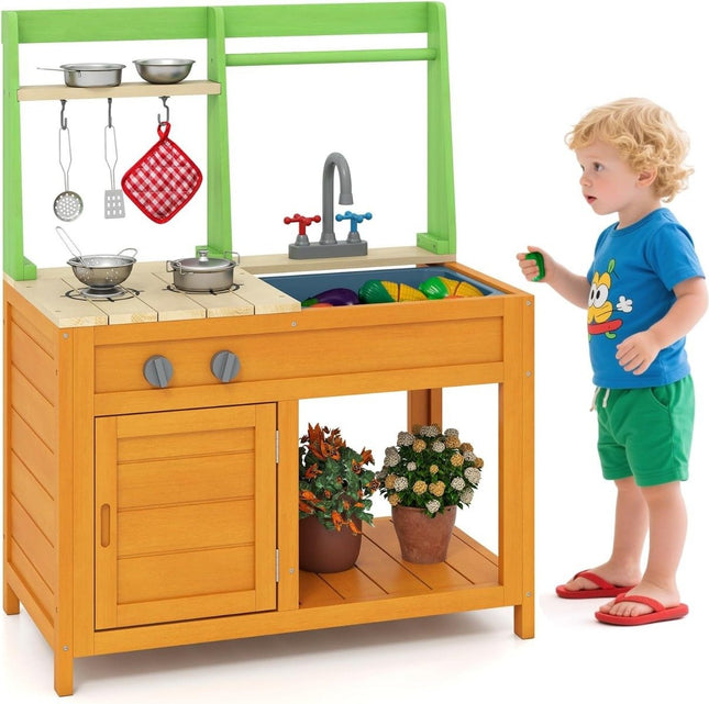 Cuisine extérieure en terre pour enfants avec cuisinière et robinet