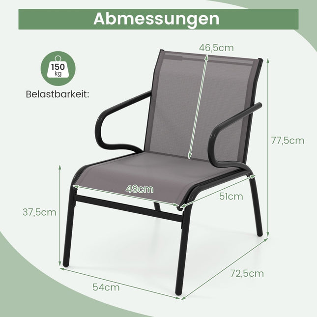 Outdoor Terrassenstühle 2er-Set, atmungsaktiver Stoff, 150 kg Tragkraft