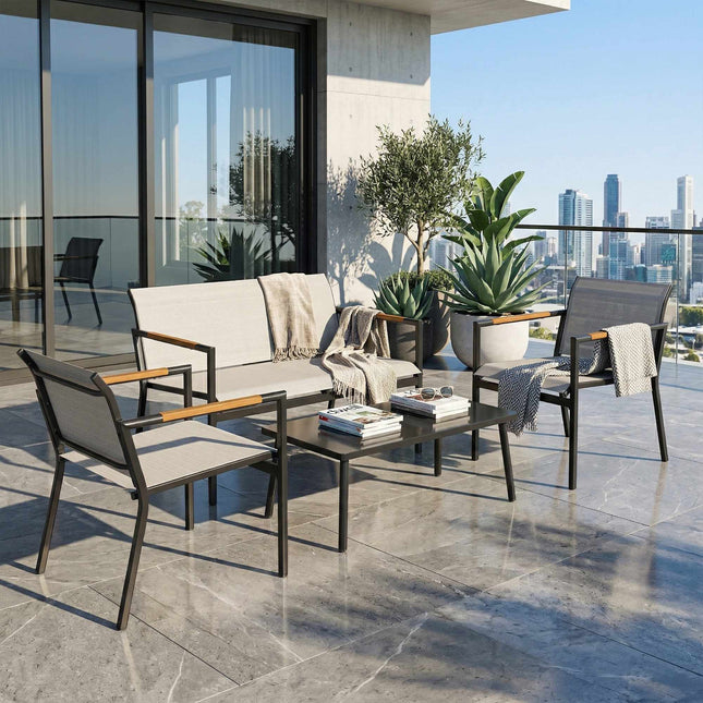 Ensemble de mobilier de jardin pour 4 personnes avec canapé, chaises et table
