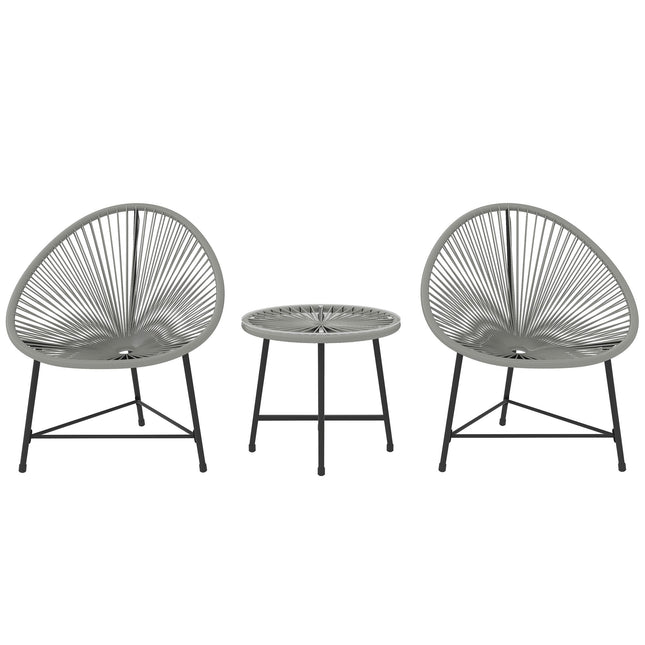 Ensemble de jardin - 2 chaises en rotin, table en verre, structure en acier