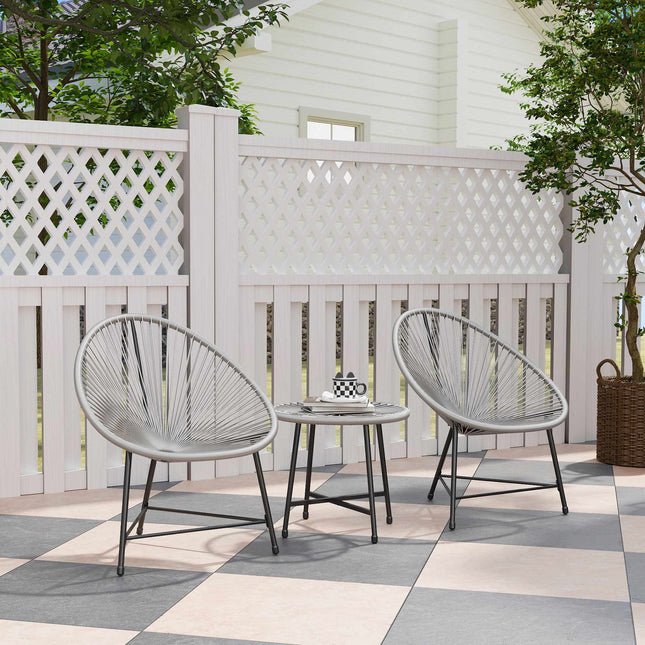 Ensemble de jardin - 2 chaises en rotin, table en verre, structure en acier