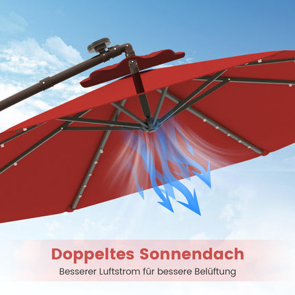 Gartenschirm mit Solar-LED-Beleuchtung, 3 m, Rot