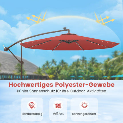 Gartenschirm mit Solar-LED-Beleuchtung, 3 m, Rot