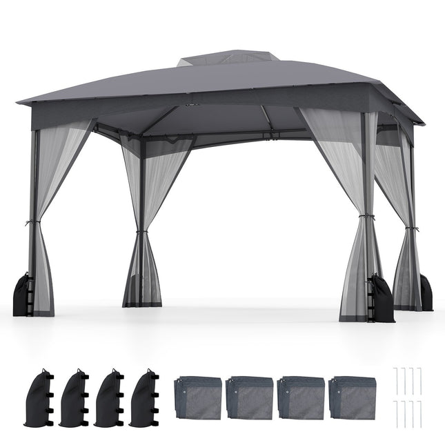 Pavillon d'extérieur 3,6 x 3 m, moustiquaire, imperméable, gris