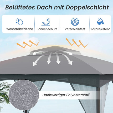 Pavillon d'extérieur 3,6 x 3 m, moustiquaire, imperméable, gris