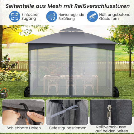 Pavillon d'extérieur 3,6 x 3 m, moustiquaire, imperméable, gris