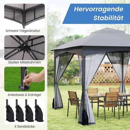 Pavillon d'extérieur 3,6 x 3 m, moustiquaire, imperméable, gris