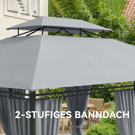 Pavillon extérieur avec rideaux, toit ventilé, gris foncé