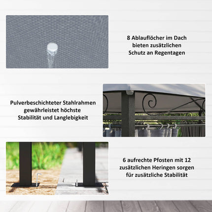 Pavillon extérieur avec rideaux, toit ventilé, gris foncé