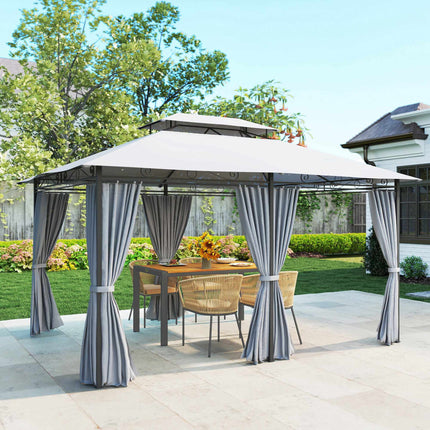 Pavillon extérieur avec rideaux, toit ventilé, gris foncé