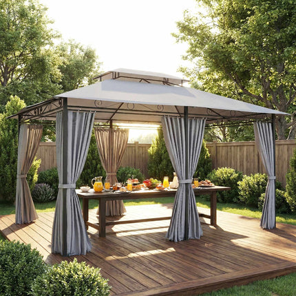 Pavillon extérieur avec rideaux, toit ventilé, gris foncé