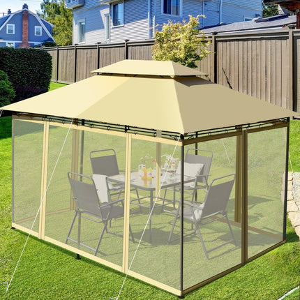 Pavillon d'extérieur avec parois en filet amovibles, 3,9 x 2,9 m, beige