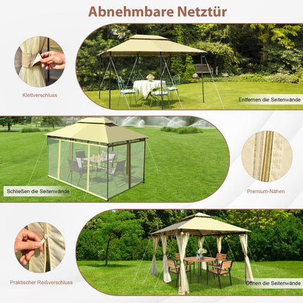 Pavillon d'extérieur avec parois en filet amovibles, 3,9 x 2,9 m, beige