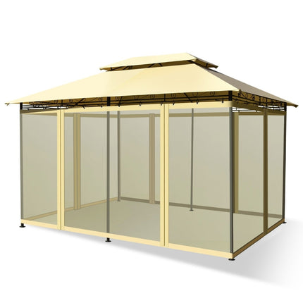 Pavillon d'extérieur avec parois en filet amovibles, 3,9 x 2,9 m, beige