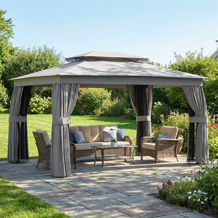 Pavillon mit UV-Schutz 30+ Dach und Vorhängen