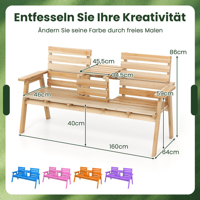Gartenbank aus Kiefernholz mit klappbarem Mitteltisch