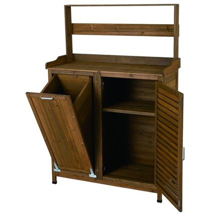 Gartentisch zum Umtopfen, Tannenholzschrank, 2 Türen, Grau