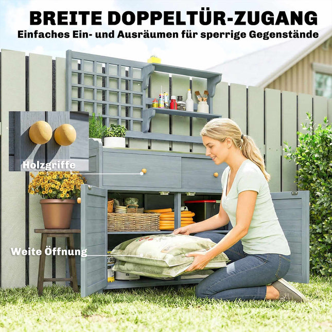 Outdoor-Pflanztisch mit Zinkplatte, 2 Schubladen, 104x44x140 cm