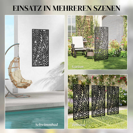 Sichtschutzwand für draußen, Metall, 65x130 cm, Schwarz