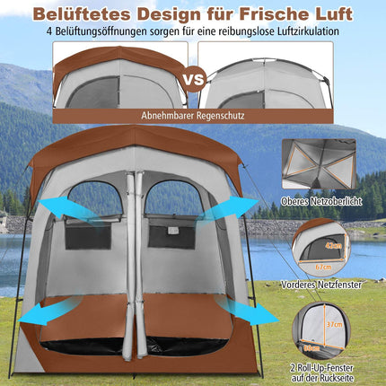 Outdoor-Sichtschutzzelt mit 2 Räumen und abnehmbarem Regenschutz