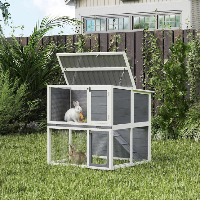 Clapier d'extérieur pour lapins, à deux étages, avec toit résistant aux intempéries