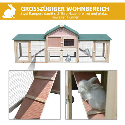 Kaninchenstall für den Außenbereich mit 2 Ausläufen, Tannenholz, Grau & Schwarz