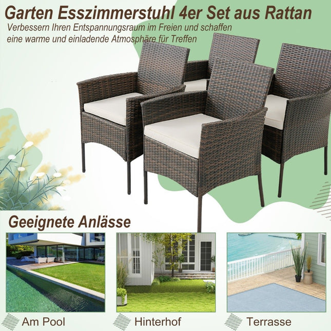 Garten-Rattanstühle 4er Set mit Kissen, 63x59x84 cm