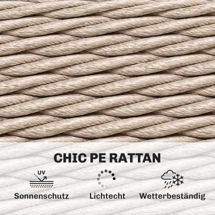 Outdoor-Rattan-Couchtisch, 2-stufig, Glasplatte, verstellbare Füße