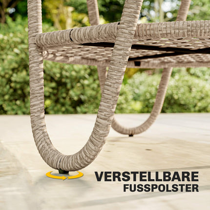 Outdoor-Rattan-Couchtisch, 2-stufig, Glasplatte, verstellbare Füße