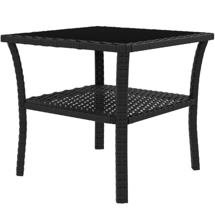 Rattan-Beistelltisch für draußen, 50x50x45cm, Glasplatte, 4 Sitzplätze