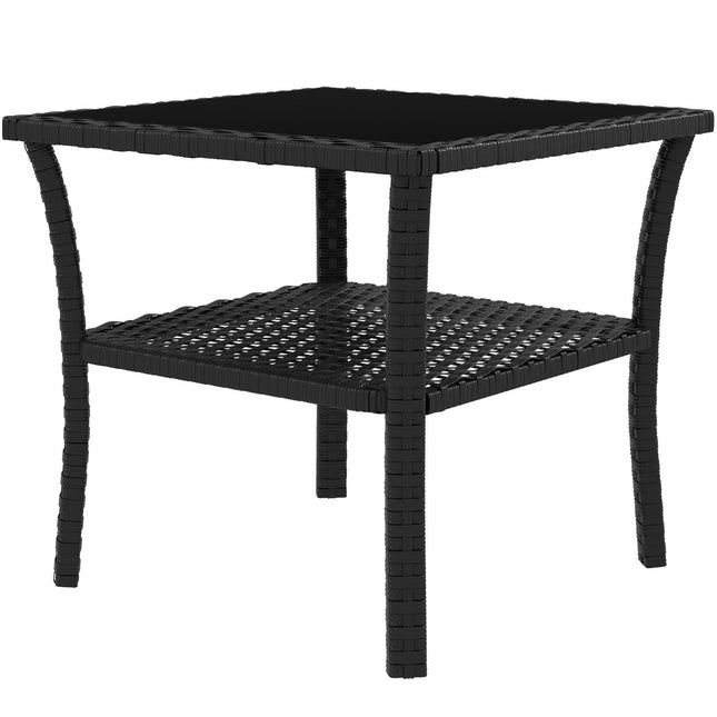 Rattan-Beistelltisch für draußen, 50x50x45cm, Glasplatte, 4 Sitzplätze