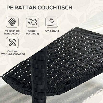 Rattan-Beistelltisch für draußen, 50x50x45cm, Glasplatte, 4 Sitzplätze
