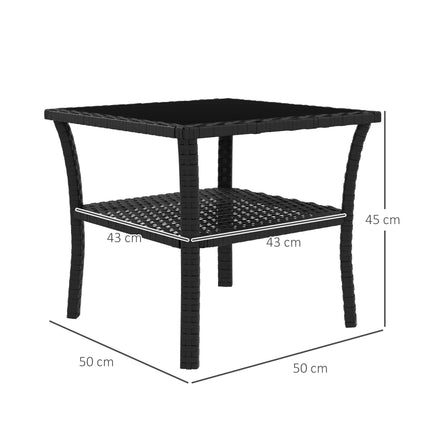 Rattan-Beistelltisch für draußen, 50x50x45cm, Glasplatte, 4 Sitzplätze