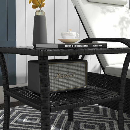 Rattan-Beistelltisch für draußen, 50x50x45cm, Glasplatte, 4 Sitzplätze