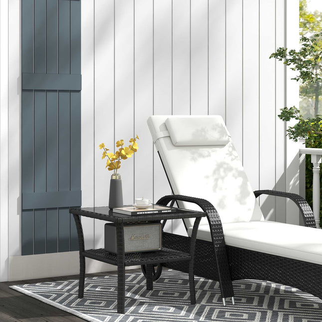 Rattan-Beistelltisch für draußen, 50x50x45cm, Glasplatte, 4 Sitzplätze