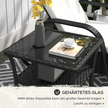 Rattan-Beistelltisch für draußen, 50x50x45cm, Glasplatte, 4 Sitzplätze