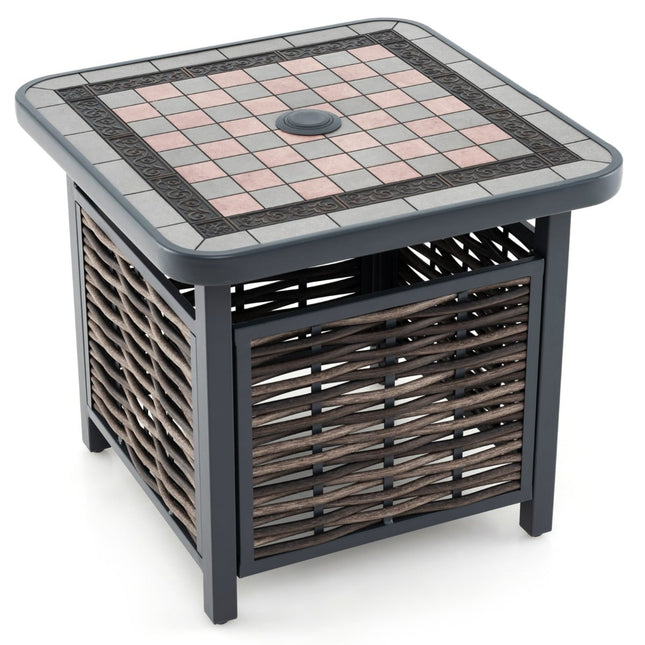 Outdoor-Rattan-Beistelltisch mit Harzplatte und Sonnenschirmloch