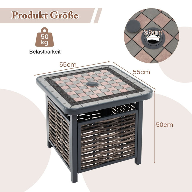 Outdoor-Rattan-Beistelltisch mit Harzplatte und Sonnenschirmloch